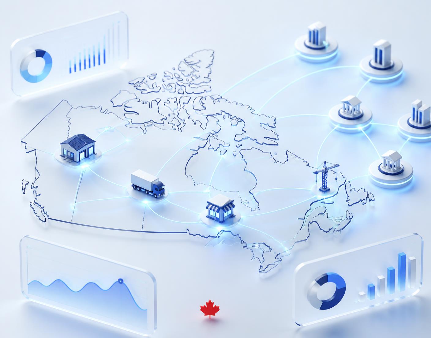 Abstract illustration of Canadian businesses connected to commercial lending partners